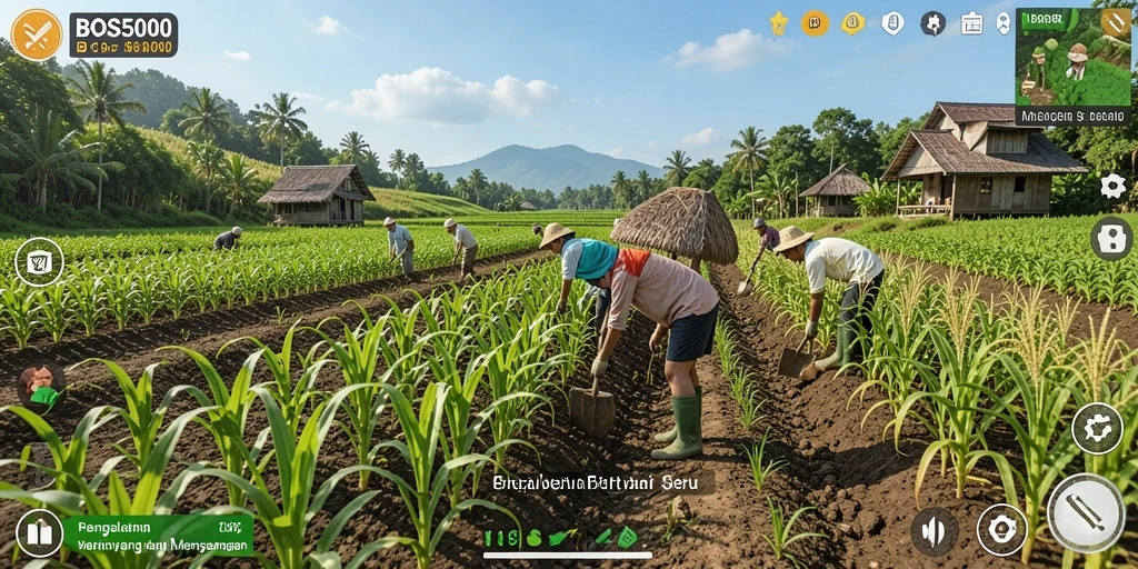Tampilan gameplay menarik dengan aktivitas bertani di ladang.